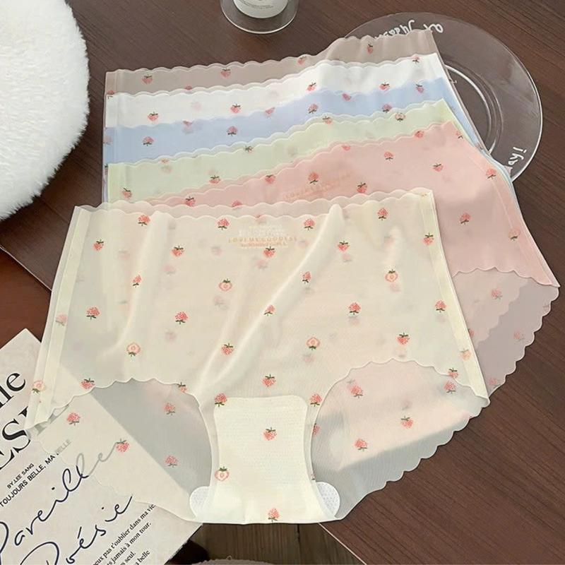 Sét 10 hoặc 5 quần Quần Lót Nữ Su Thạch Tàng Hình Không Viền Mềm Mịn Họa Tiết Dâu Tây Dễ Thương Co Giãn