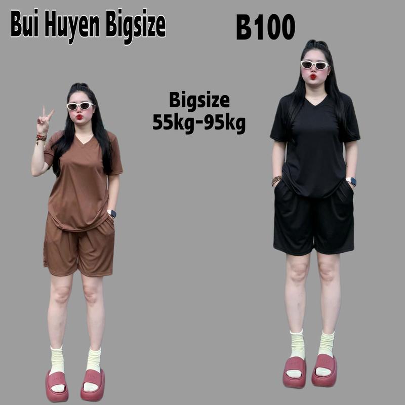 B100-Sét Bộ Áo Cộc Cổ Tim Quần Đùi Chất Tăm Lạnh BIGSIZE 55-95kg