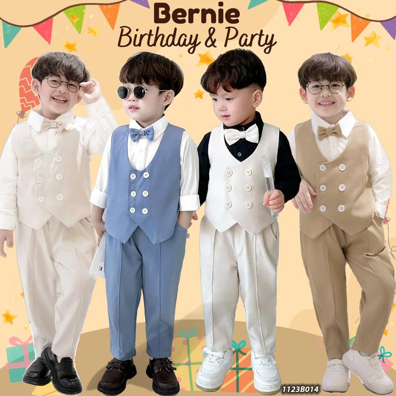 Bộ vest nơ bé trai 4 chi tiết Bernie - Set gile quần áo dài kèm nơ - Bộ công tử bé trai Hàn Quốc cho bé 9-23kg - 1123B014