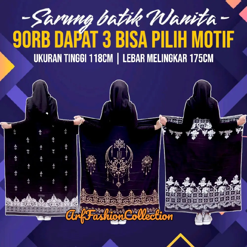 Paket Promo 90rb Dapat 3 Sarung Batik Santri Wanita Motif Keren Putih Hitam Muslim Dewasa