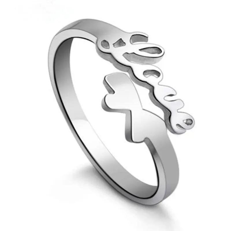 Simple English Love Letters Ring Size Adjustable Ring Korea 925 Silver Jewelry Fashion Minimalist Style Literary Student Ring