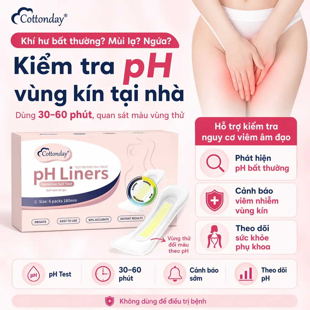 【Từ 2 hộp giảm 5%】Cottonday Miếng lót tự test pH 1 hộp 6 miếng,Độ chính xác lên đến 99,9%, vượt trội hơn các sản phẩm khác trên thị trường. Miếng lót kiểm tra pH – sản phẩm “must-have”,có thể phát hiện viêm nhiễm, ngứa và mùi khó chịu.,bvs phụ nữ