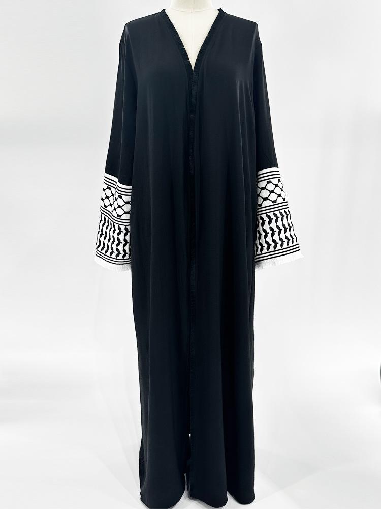 Product Introduction of Trang Phục Hồi Giáo, Thanh Lịch, Có Túi, Kiểu Áo Cardigan, Thêu, Màu Tương Phản, Có Thắt Lưng, Kiểu Áo Choàng 5