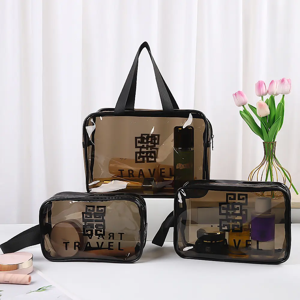 Set 3 Túi Đựng Mỹ Phẩm Trong Suốt, Túi Đựng Đồ Du Lịch Trong Suốt Chống Thấm Nước Dung Tích Lớn