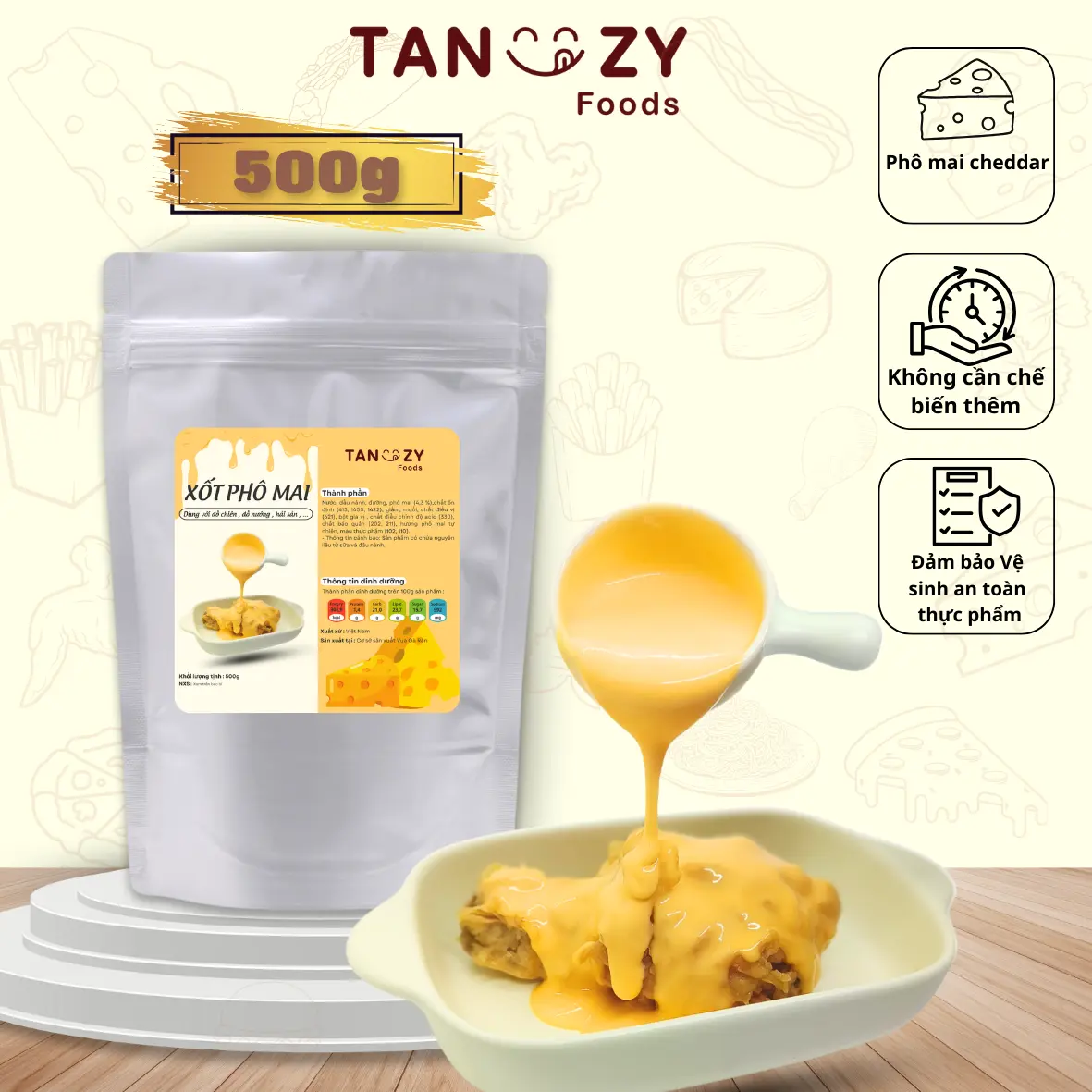 Xốt Phô Mai Tanzy Foods 500g chấm gà rán đồ chiên , mì trộn , hải sản , đồ nướng , BBQ
