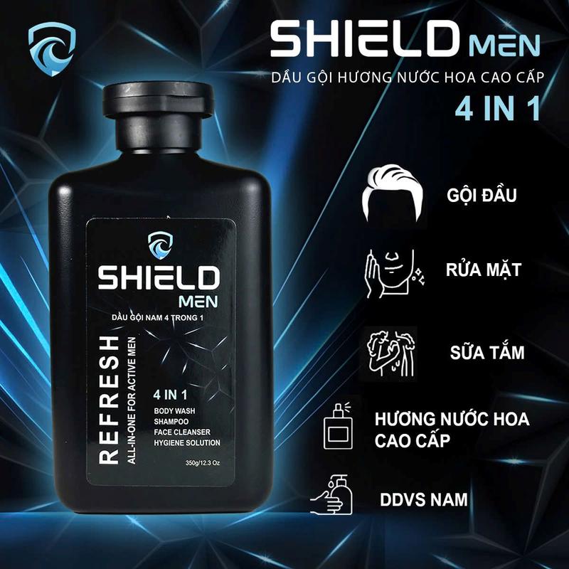 Dầu gội sữa tắm nam 4 trong 1 Shield Men bạc hà hương thơm nước hoa nam cao cấp 350ml Thơm Mát Năng Động bảo vệ nam giới dưỡng tóc dưỡng da tắm gội mát lạnh toàn thân Dưỡng Thể