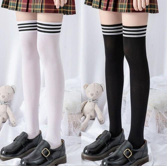 Product Introduction of 2/3 Pairs Striped Thigh High Socks for Women Knee High Socks Thigh Highs Thigh High Stockings Over Knee Thin Tights Long Stocking 1