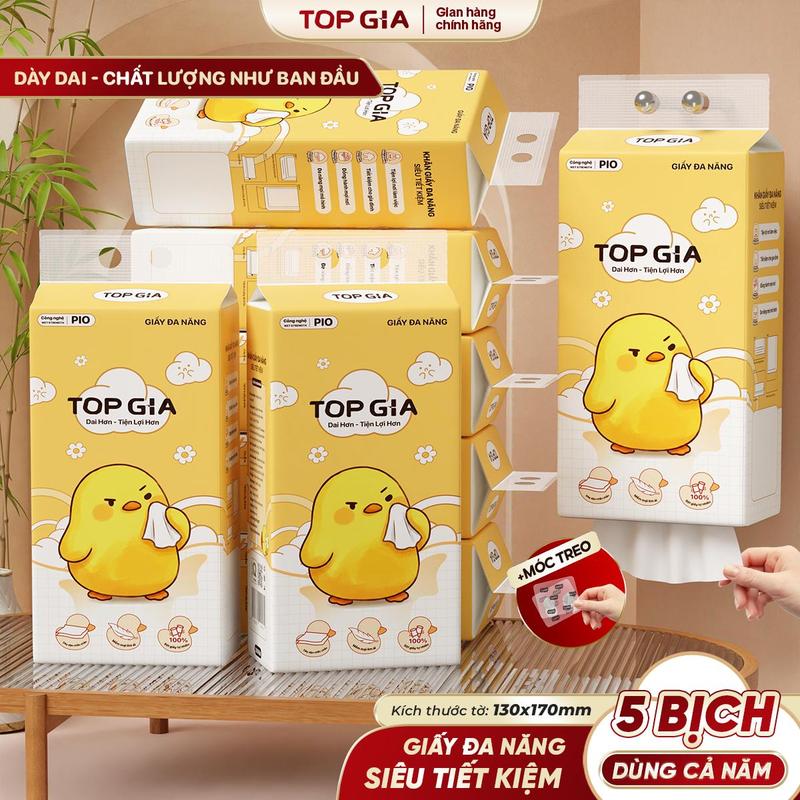 [XẢ KHO] THÙNG 5 BỊCH Khăn Giấy Pio TOPGIA, Tặng Móc Treo Tường, 200 Lần Rút Siêu Dai 130x170mm khăn giấy cao cấp TOP GIA, giấy dai hơn  bền chắc hơn mềm mịn hơn, khăn giấy vệ sinh ĐẠT QUY CHUẨN CỦA BỘ CÔNG THƯƠNG VTG03