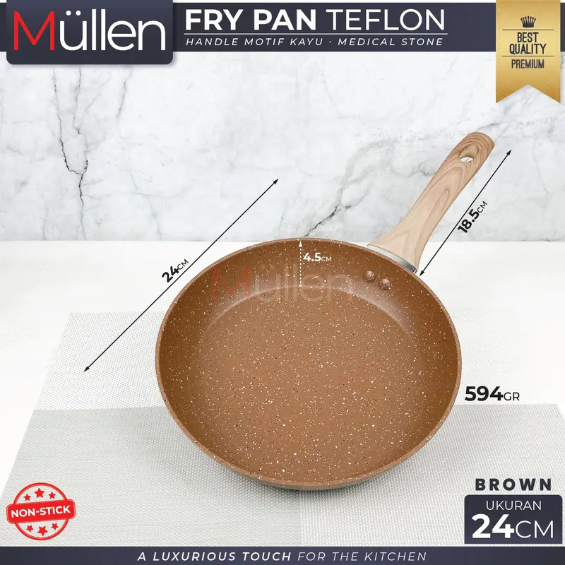 [ EXCLUSIVE CELYHOME ] - Fry Pan Marble Tanpa Tutup Anti Lengket Marble Coating Granit Gagang Kayu Premium 24cm Kitchenware 2