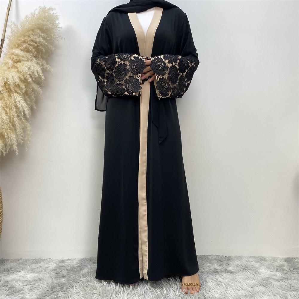 1502#High Quality Niad Embroidery Cardigan Islamic Clothing Abaya For EID - CHAOMENG MUSLIM SHOP