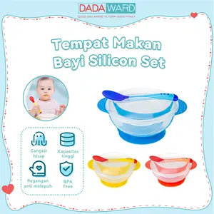 DADAWARD Tempat Makan Bayi Silicon Mangkok Sensor Panas Anti Tumpah Alat Makan Bayi Sendok Murah