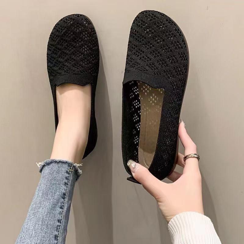 Giày slip on búp bê lưới thoáng khí giầy lười giày mọi nữ vải đi bộ êm chân vải đế mềm giầy vintage A33 V400