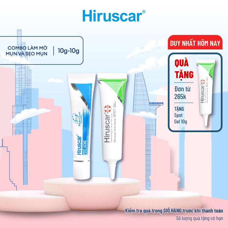 Bộ Gel chấm mụn Anti-Acne Spot 10g và Gel làm mờ sẹo mụn, thâm mụn Hiruscar Post Acne 10g