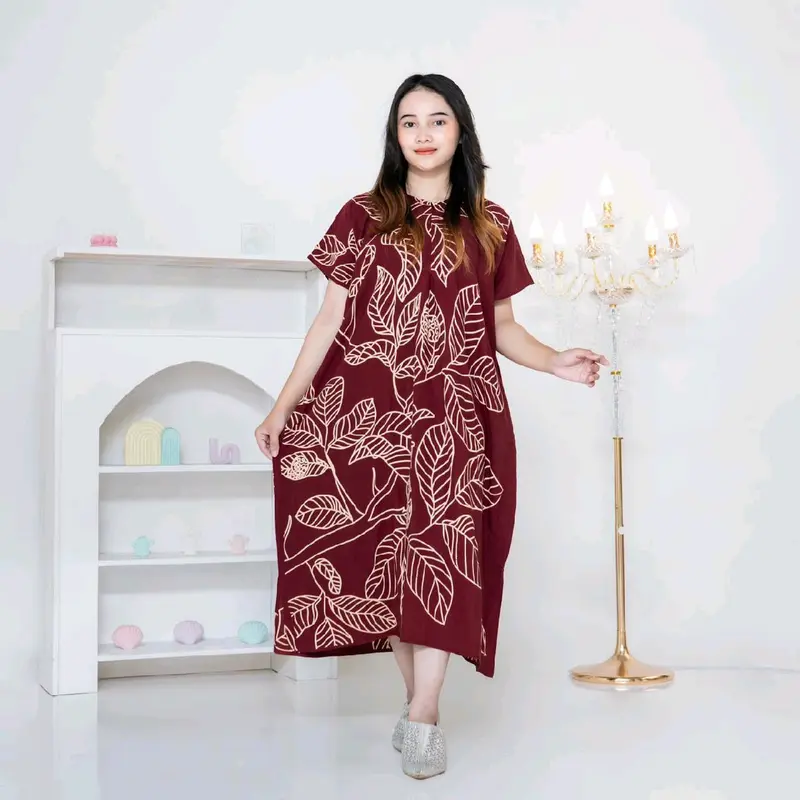 Daster Lowo Saerah, Motip daun dengan bahan rayon premium halus dan bisa di pakai santai nyaman dirumah ada resliting bunsui Formal Dress 4