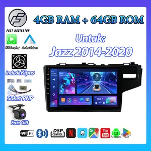 【Jazz 2014-2020】4G+64G Head Unit Android 15 Mobil 10 inch IPS Screen Termasuk Frame / Soket PNP / AHD Kamera mundur / Kipas Support Carplay/WIFI/GPS/Mirrorlink/EQ/Tombol Stir Control