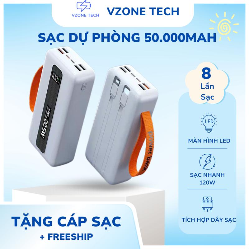 [Tặng Cáp Sạc 3 Đầu] Pin Sạc Dự Phòng 50000mAh – Sạc Nhanh 22.5W, Đa Thiết Bị ZT-230 QUÁI VẬT NĂNG LƯỢNG