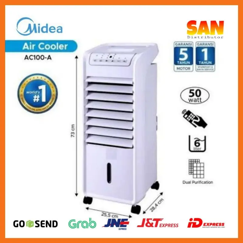 Air cooler midea ac-100 hitam putih + remot dan roda 0