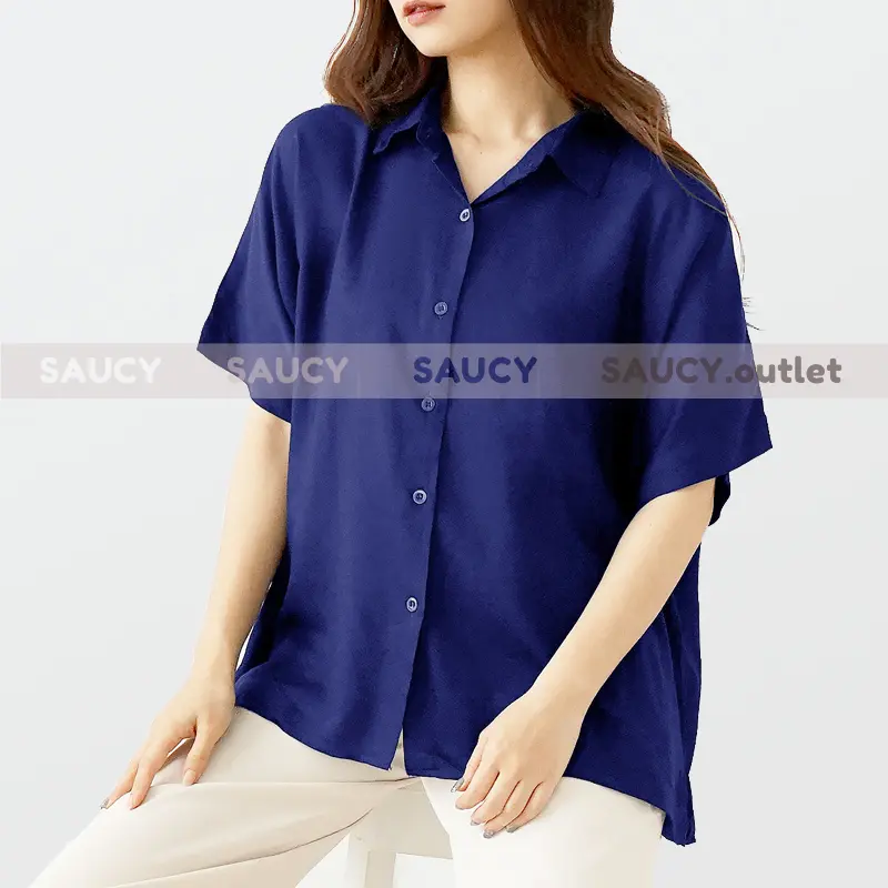 Kemeja oversize wanita polos lengan pendek / casual rayon twill shirt 6