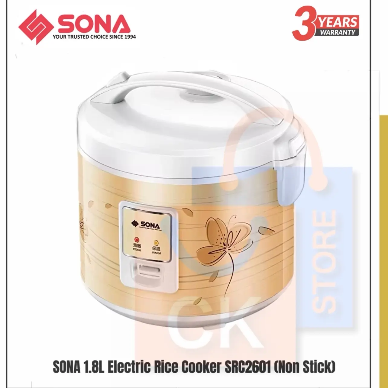 SONA 1.8L Rice Cooker SRC2601 | SRC 2601 (Non Stick Coated Pot) - (3 Years Warranty on Electrical Parts)