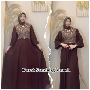 Vanda Dress - Bahan Ceruty Babydol dengan Kombinasi Brokat Mewah - Gamis Kondangan Mewah - LD 90-120 - Pilihan Tepat untuk Acara Spesial