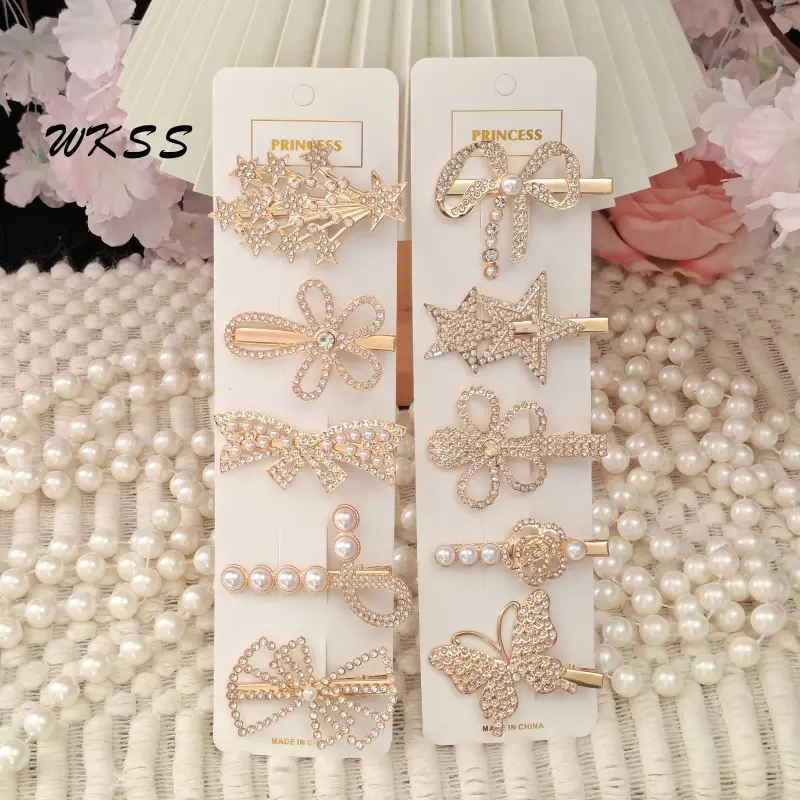 Set 10 kẹp tóc ngọc trai Rhinestone, Thời trang nữ, Kẹp tóc bóng mượt, Thiết kế đơn giản, Kẹp tóc mái kim tuyiến, Clip giá trị cao,kẹp tóc đá， Kẹp tóc mái kim loại，Set Kẹp tóc nữ, Kẹp tóc nữ,Dát kim cương giả，Kẹp tóc xinh，kẹp tóc đá，kẹp tóc càng cua，Women 4