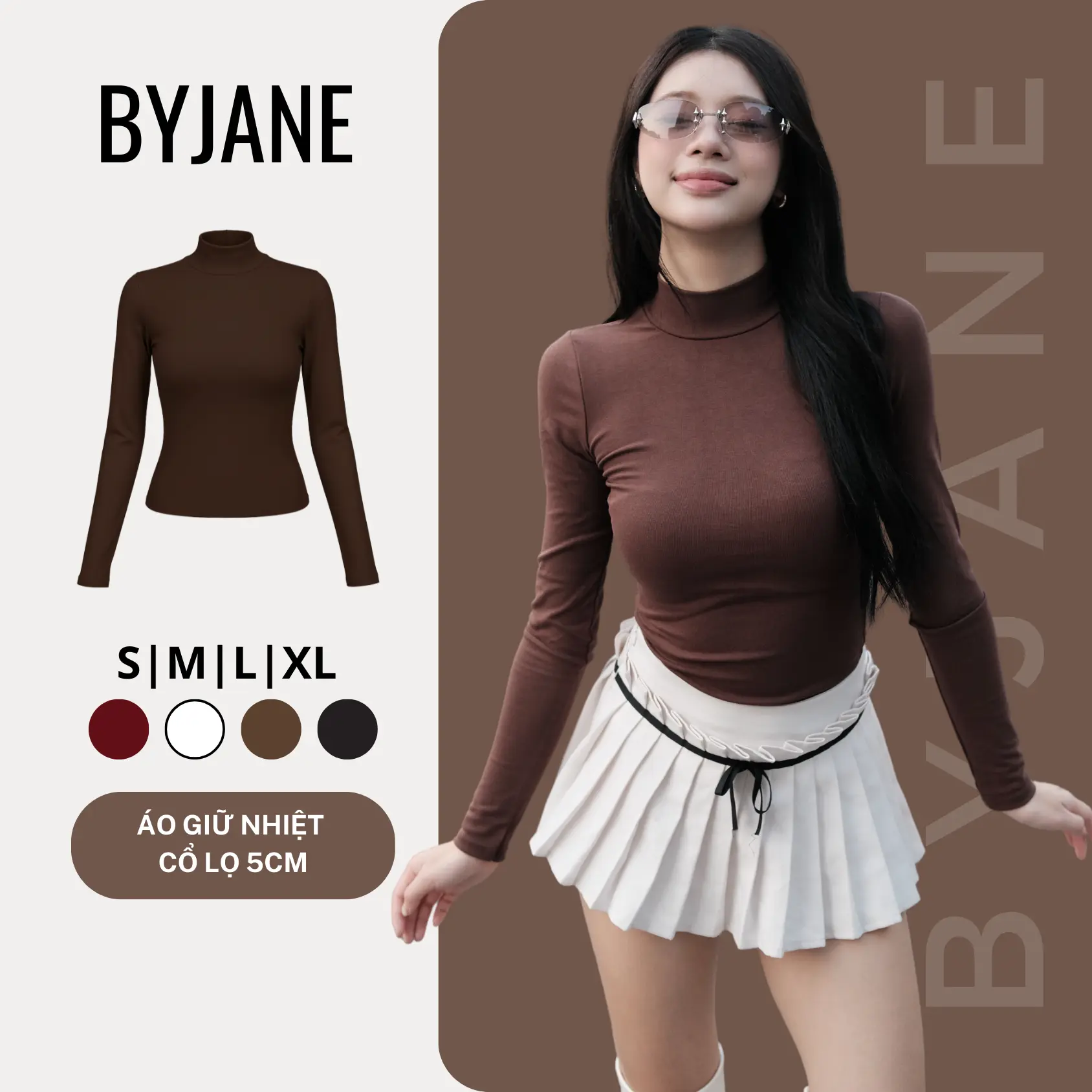 (XẢ KHO) Áo Thun Nữ Cổ Lọ 5p Ôm Body Tay Dài Chất Cotton Mịn Co Giãn 4 Chiều BYJANE - 801