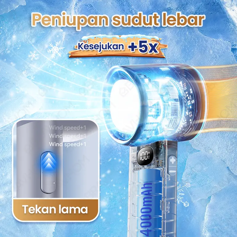 (COD)Bravhom Kipas Angin Turbo Portable LED Display 100 Gear 4000mAh Lampu Malam Dudukan kipas  kerajaan 7