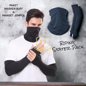 Paket Riding Sunmori Masker Baff Dan Manset Jempol Hitam Polos Melindungi Wajah Dan Tangan Dari Sinar Matahari Dan Debu Saat Berkendara