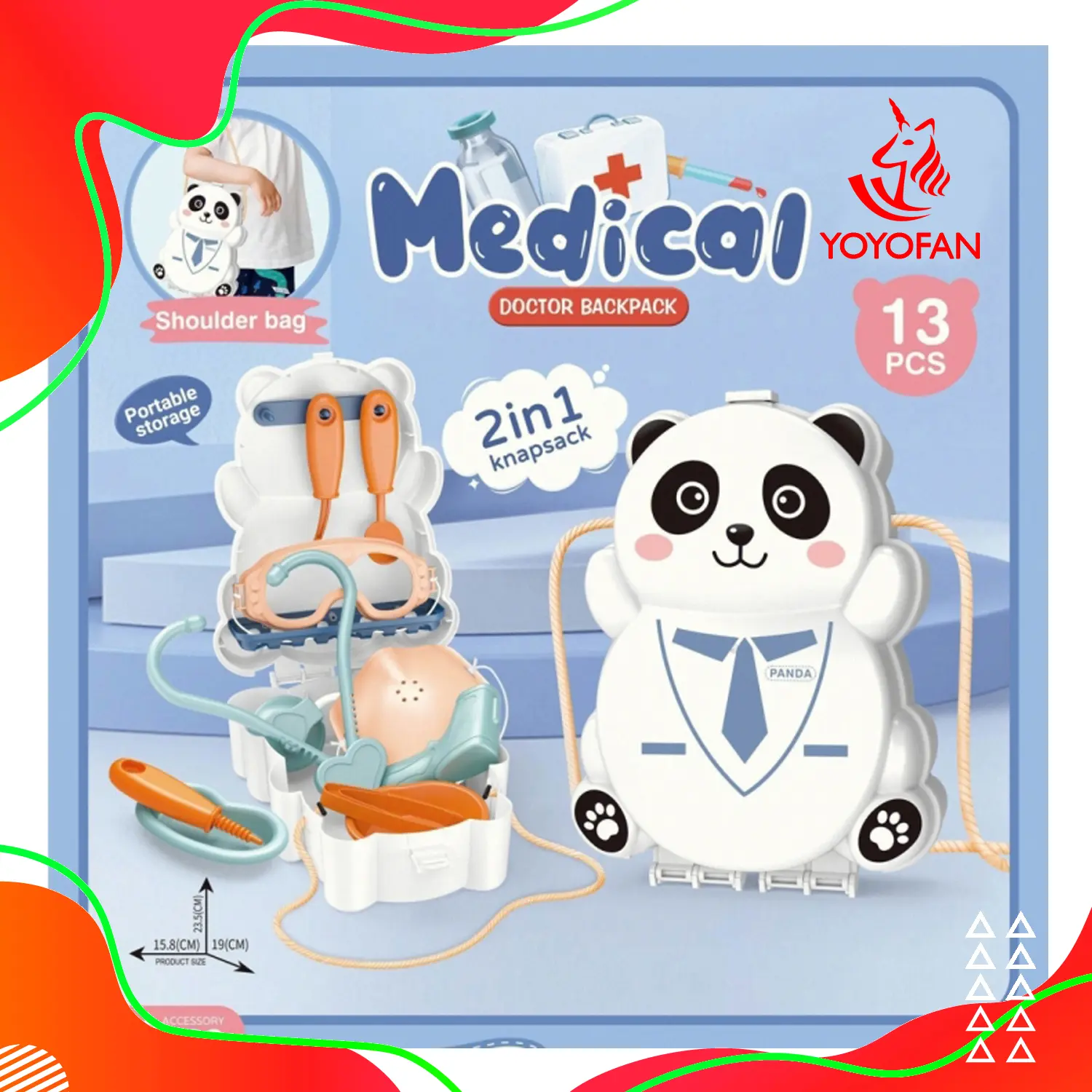 2 IN 1 Mainan Alat Dokter Medis Bentuk Tas Panda Lucu Doctor Backpack DOCTOR SET