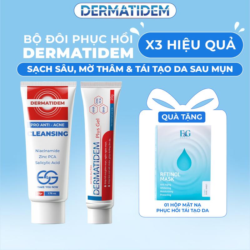 [COMBO GIẢM MỤN] Sữa Rửa Mặt + Gel Chấm Mụn Dermatidem Hỗ Trợ Làm Sạch Sâu, Giảm Viêm, Giảm Mụn Hiệu Quả. gel  mun  beu  acnes