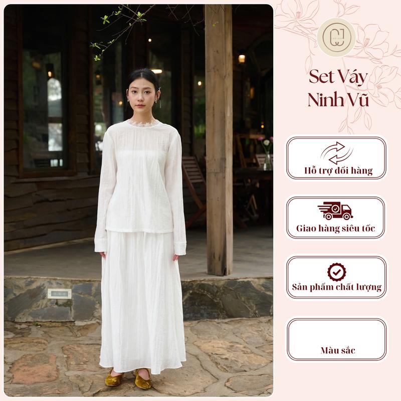  Set áo tơ xẻ lưng cách điệu mix chân váy xoè Ninh Vũ điệu đà thanh lịch - AV889 