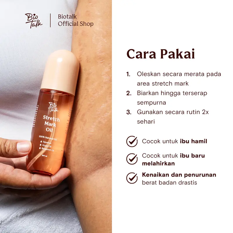 [NEW LAUNCH] Biotalk Stretch Mark Oil | 100ml | 100% Natural Oil | Mencegah & Menyamarkan Stretch Mark 6