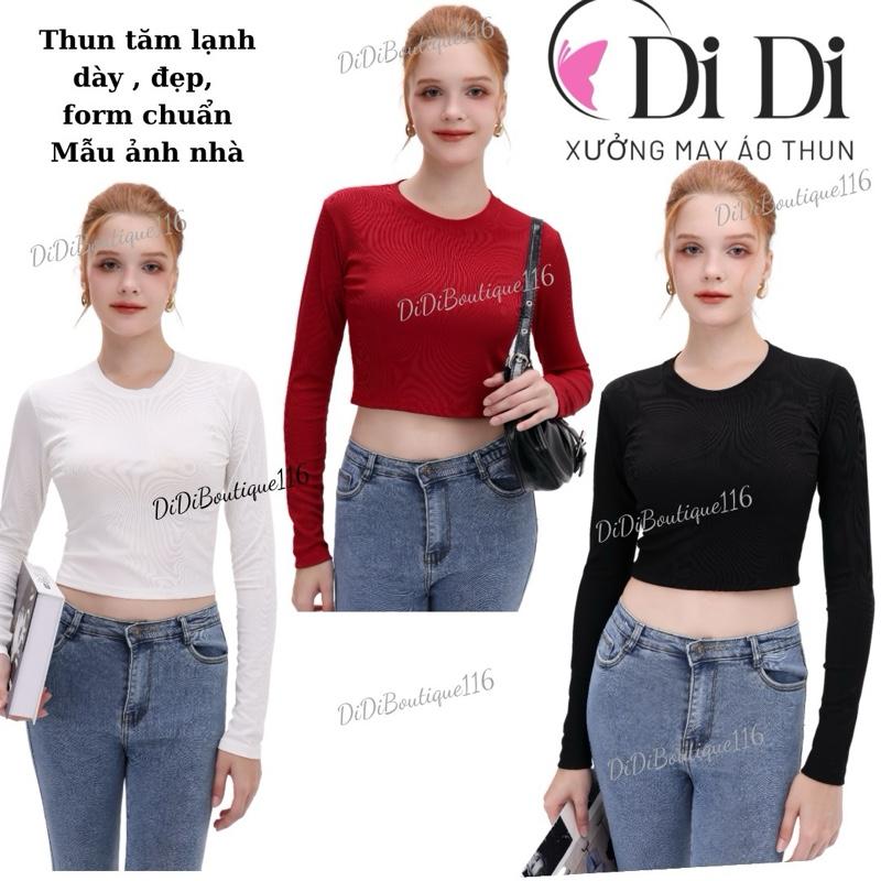 Combo3 Áo tay dài croptop cổ tròn nữ ủ kem ôm body. thun tăm lạnh dày, mịn mát, không xù lông , không nhão vải .DiDi boutique 116