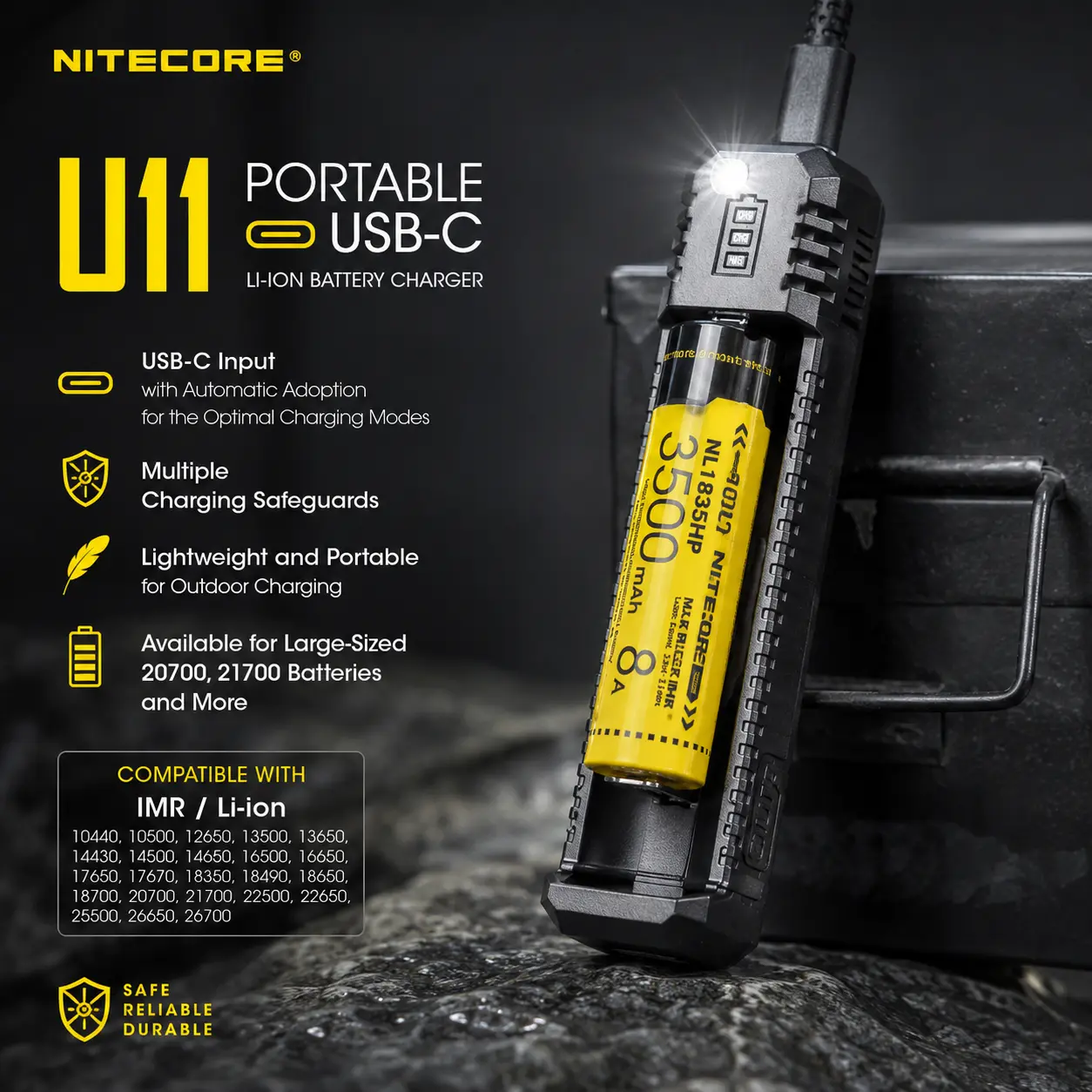 NITECORE Charger Baterai 1 Slot 18650 21700 Li-Ion IMR with LED Light - UI1