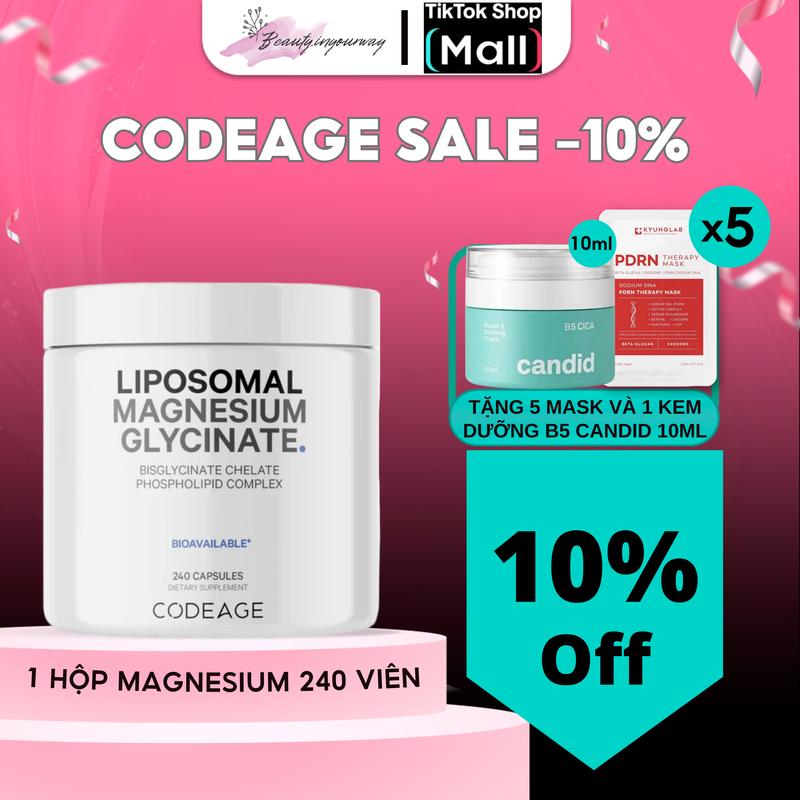 TPBVSK Viên Bổ Sung Magie Codeage Liposomal Magnesium Glycinate, Hàng Công Ty Hộp 240 Viên