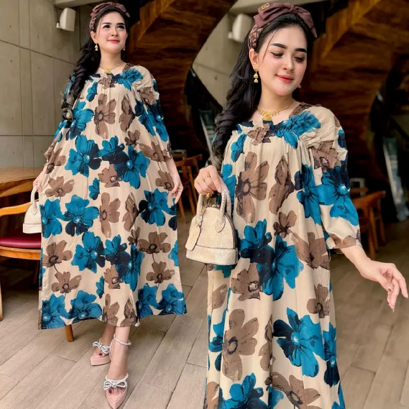 Longdres fuji daster panjang motif bunga cantik kekinian Tebal Rayon Karet Wanita 5