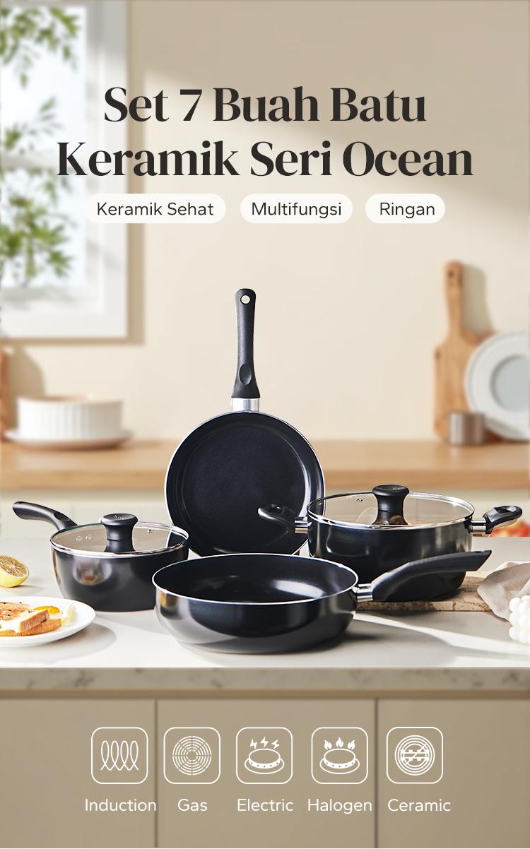 Redchef Nonstick Ceramic Rock Sea 7 Pcs Cookware Set Non PFAS& PTFE& PFOA Suitable for All Stoves Wok Frying Pan