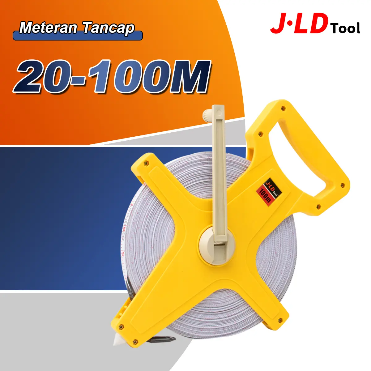 JLD Meteran Tancap 20m/30m/50m/100m Double Sided Scale Fiber Glass Measuring Tape untuk Konstruksi Akurat