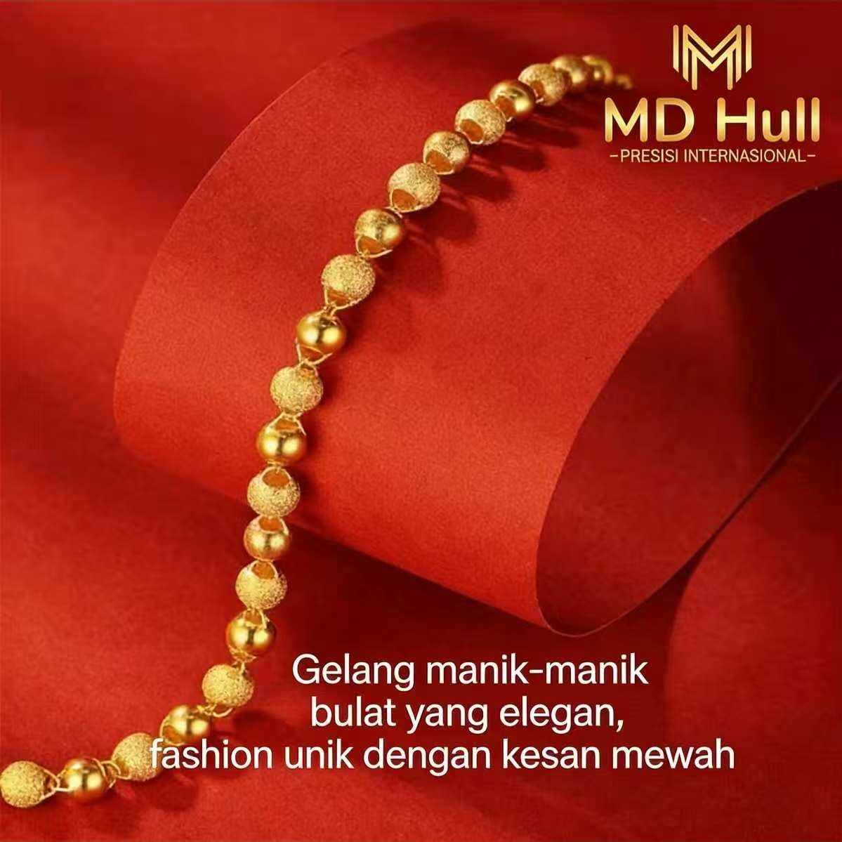 【MD Hull】Gelang Manik-Manik Bulat Emas | Tekstur Polos & Bertekstur, Elegan dengan Kesan Mewah (Stok Tersedia)