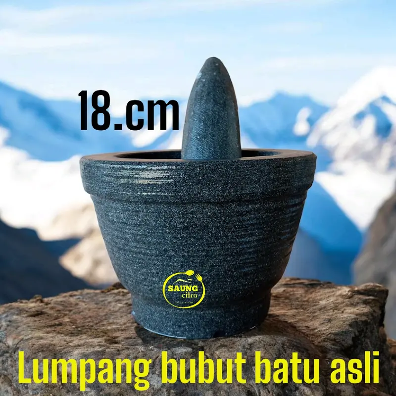 lumpang bubut batu asli 18.cm satu set lengkap cobek batu asli gunung 1