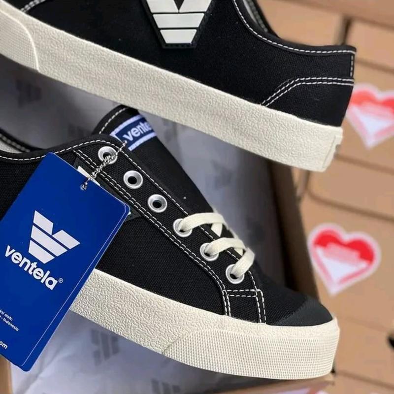 Sepatu Ventela Victory Low Black Natural Pria Wanita - Sepatu Sekolah Hitam Putih Kekinian Termurah Canvas Casual Shoes Sneakers 3
