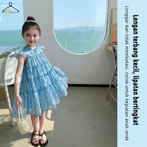 Ceria-Gaun tanpa lengan musim panas/ gaun putri dengan lengan kecil untuk anak perempuan