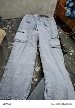 Cargo Denim Celana Cargo Jeans Wanita Pasir Putih Highwaist Loose