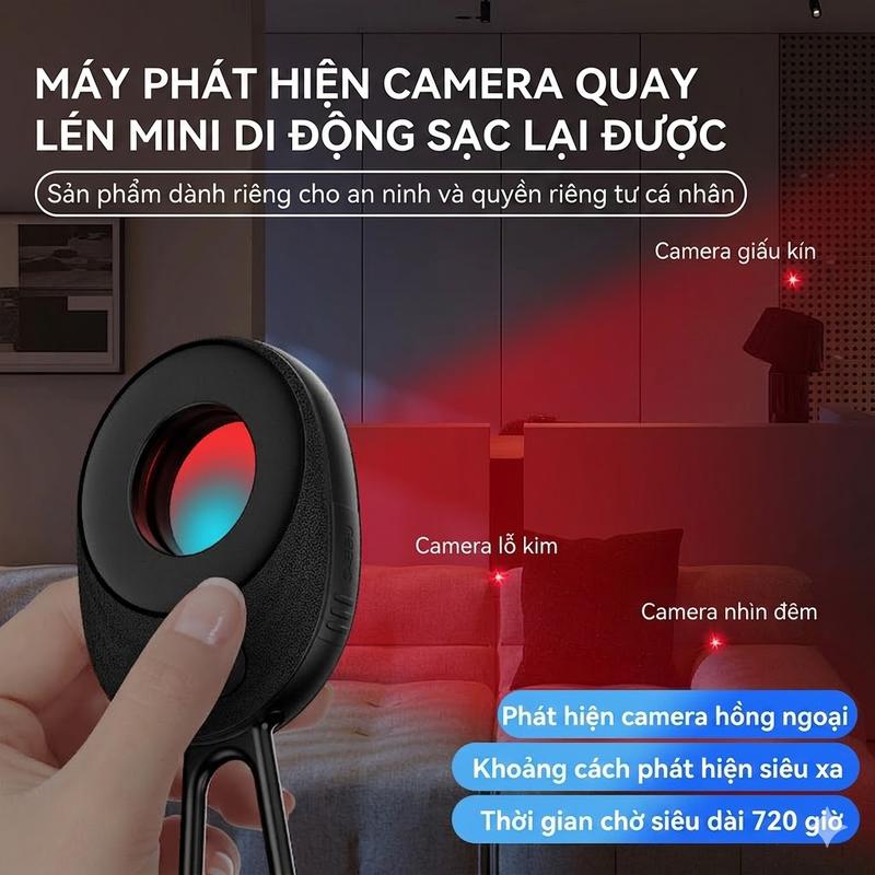 Máy Dò Camera Ẩn Nhìn Trộm Thông Minh Mini - Thiết Bị Phát Hiện Camera Quay Lén Bảo Vệ Quyền Riêng Tư Khi Du Lịch, Khách Sạn & Homestay - Báo Động Rung, Phát Hiện Hồng Ngoại