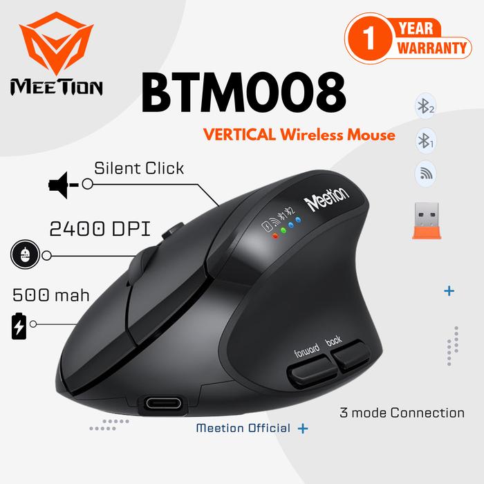 Gambar Meetion BTM008 – Dual-Mode Ergonomic Vertical Wireless Mouse with Adjustable DPI and Rechargeable dari Meetion Indonesia Store Kota Administrasi Jakarta Timur Tokopedia