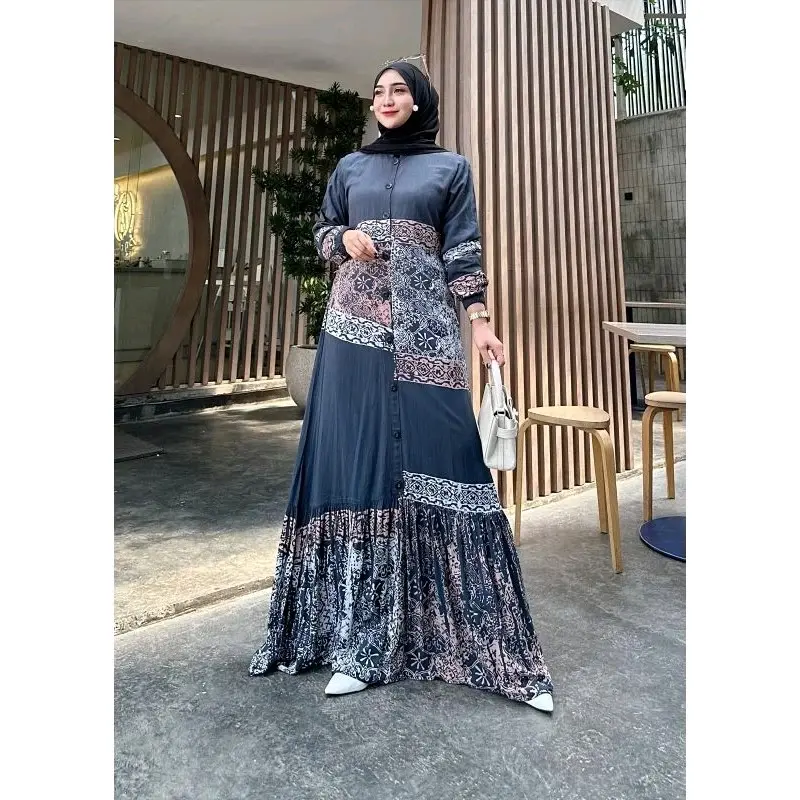 Gamis Twill Terbaru model Kancing Rempel Dress Wanita