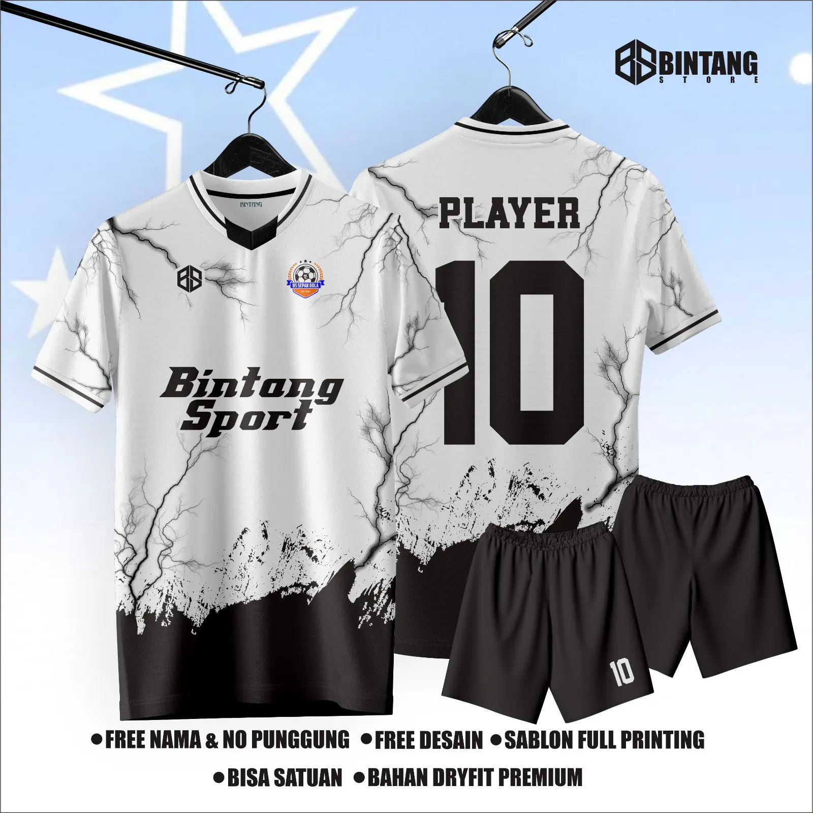 Jersey Sepak bola White Thunder Free Custom Name Set Baju