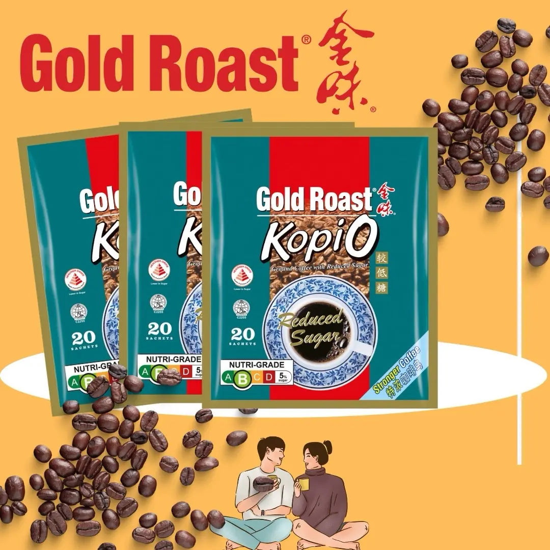 Gold Roast Kopi-O Ground Coffee With Reduced Sugar (17g x 20s), With Real Coffee Bean, Healthier Instant Coffee Beverage