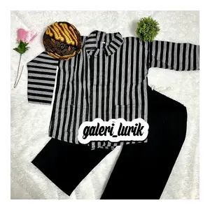 Baju Adat Jawa Anak Set Lurik Usia 1-12 Tahun - Setelan Baju Surjan Abu+ Celana + Blangkon