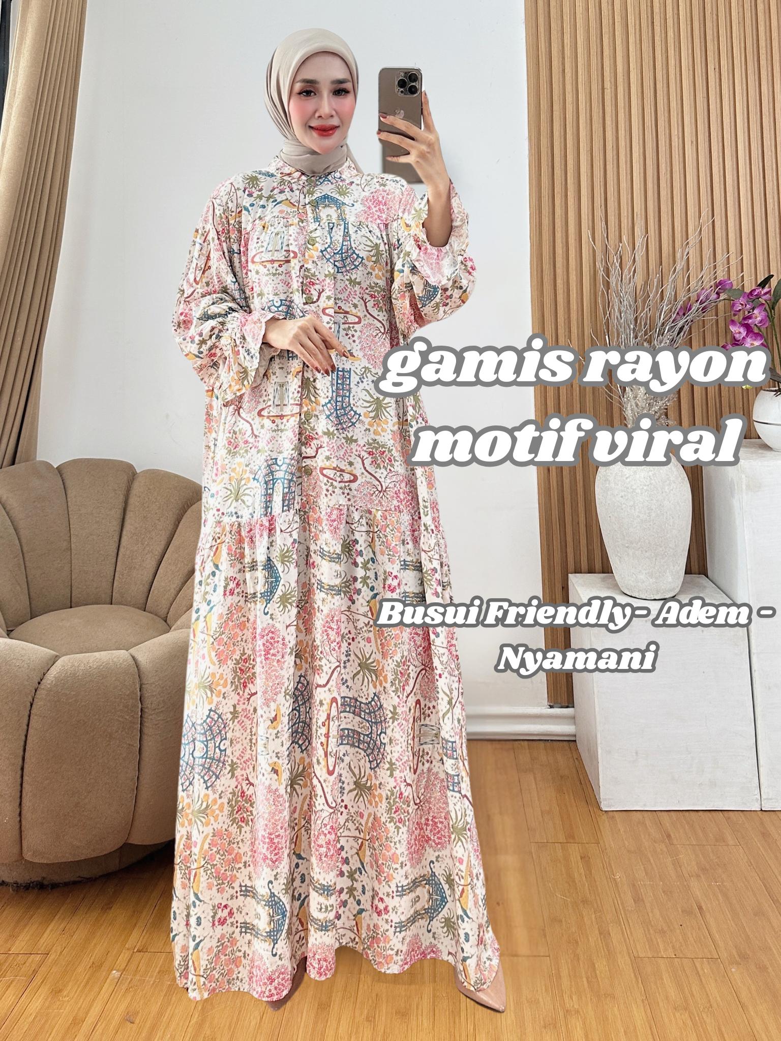 Gamis Safa Ethnic Bloom A-line Rayon Premium Busui Friendly Kancing Adem Lembut Fit Jumbo